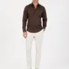 Jednobojna muška košulja slim fit sa likrom model 251 u braon boji
