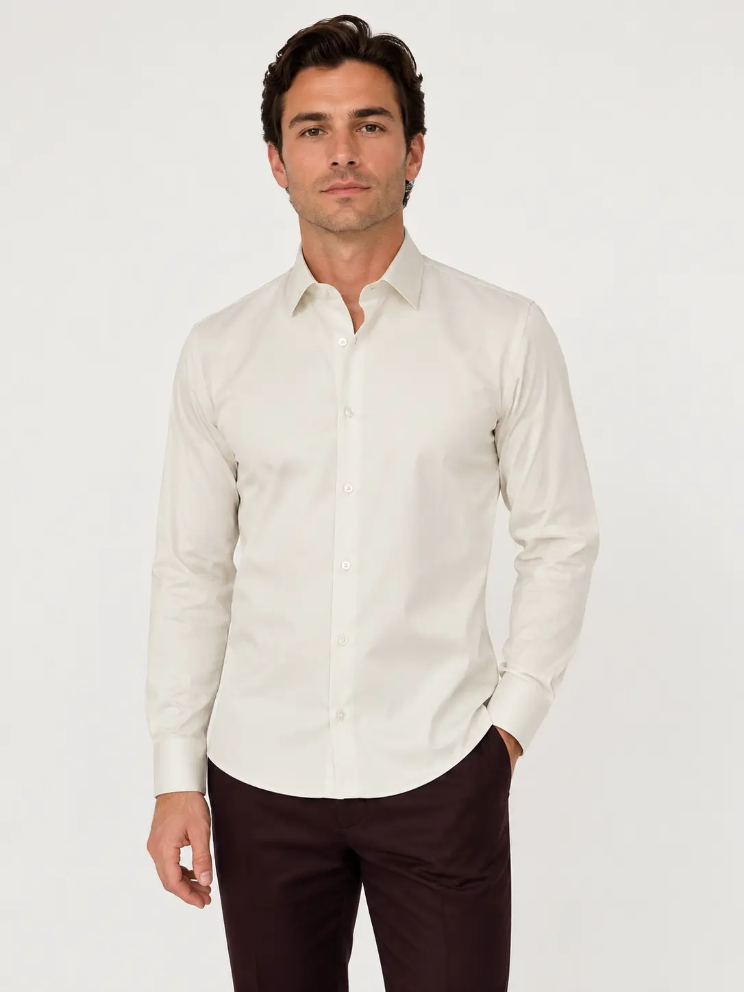 Krem jednobojna muška košulja slim fit sa likrom model 251