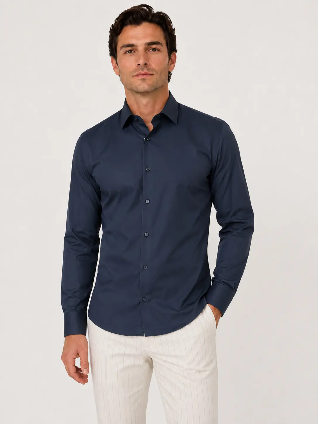 Teget jednobojna muška košulja slim fit sa likrom model 251