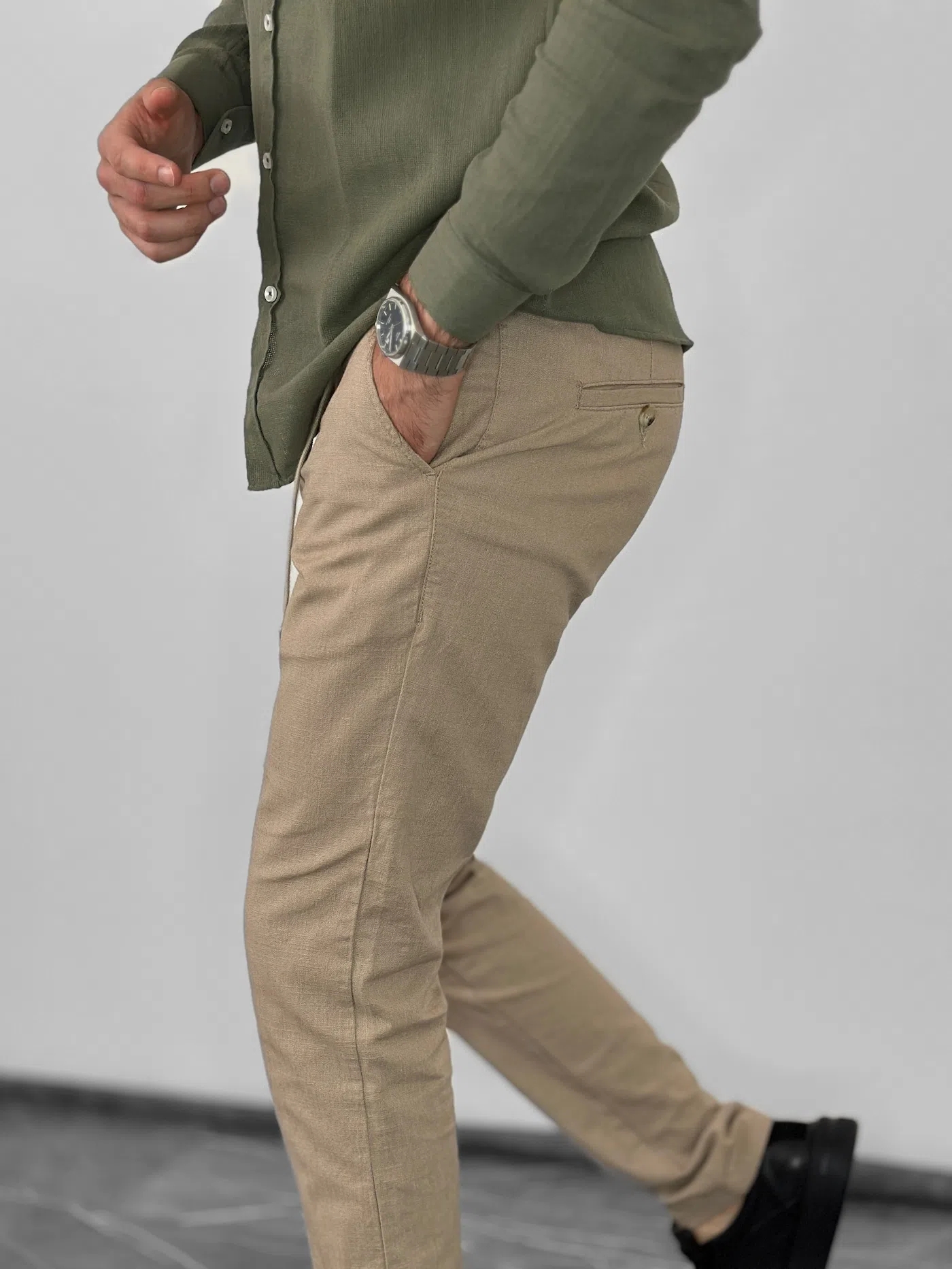SOFT LINEN LOOK bež pantalone